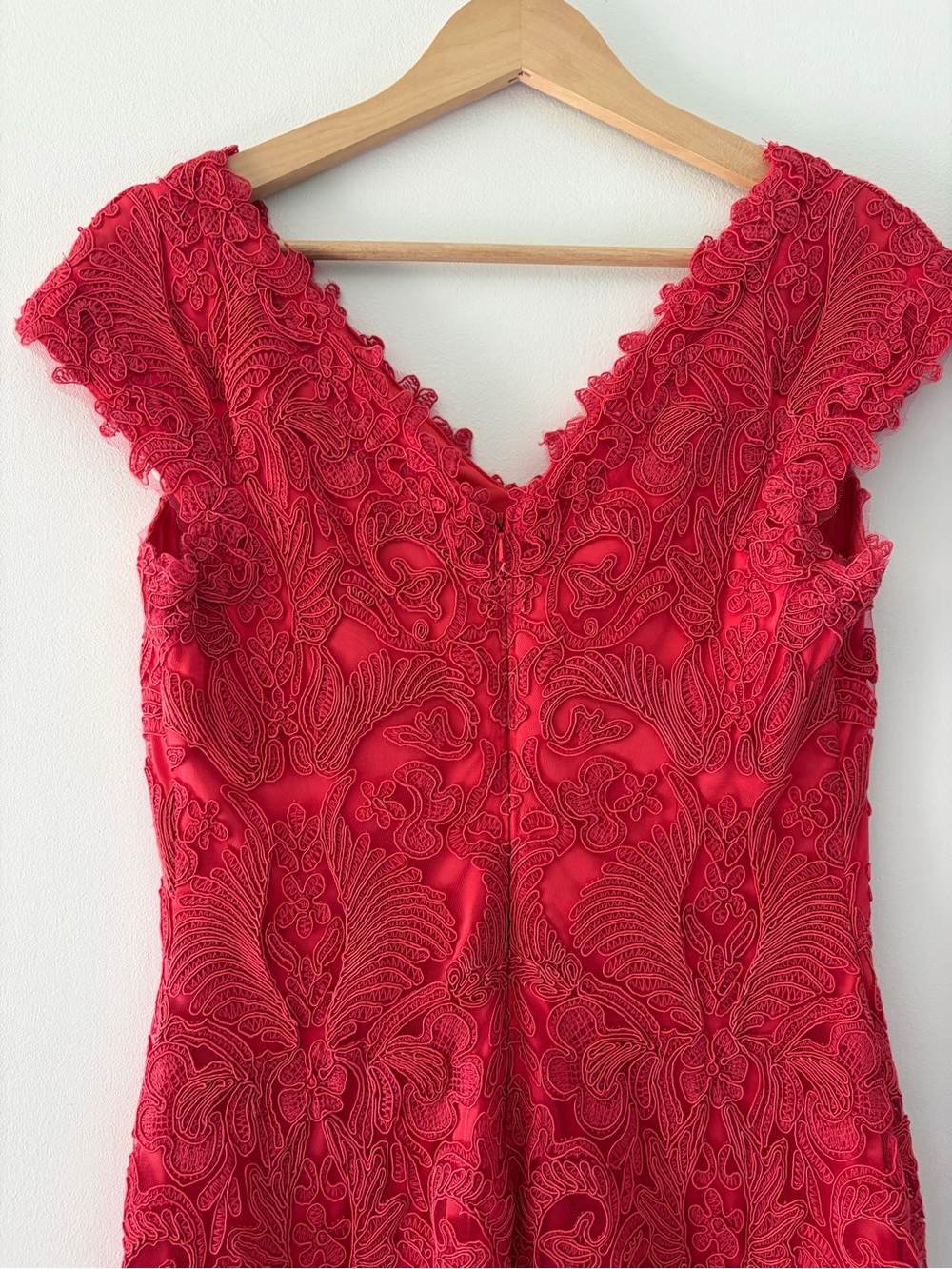 Tadashi Shoji Size 6 Flame Red Corded Lace Tulle Sheath Cocktail Dress - Picture 10 of 13